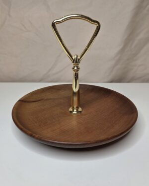 Myrtlewood Tidbit Tray with Gold-Tone Handle