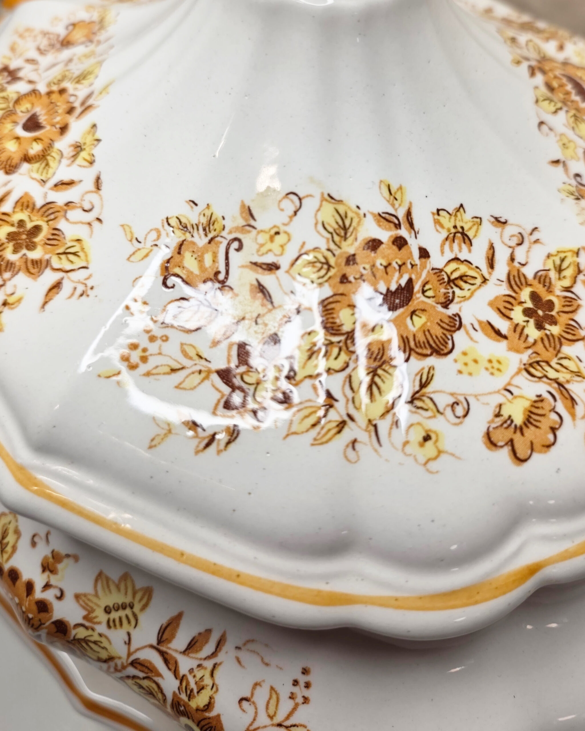 Orange Floral Ceramic Soup Tureen 3-Piece Set - Image 3