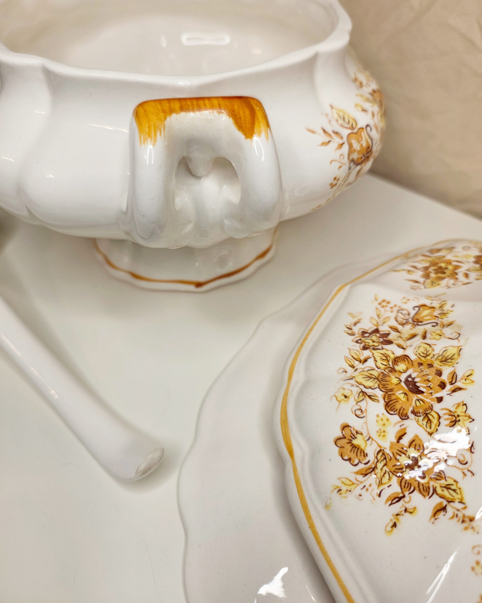 Orange Floral Ceramic Soup Tureen 3-Piece Set - Image 5