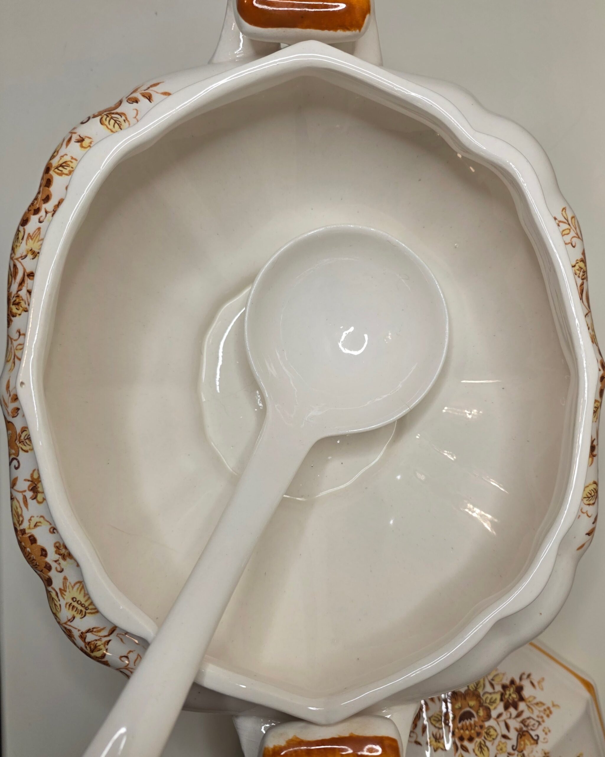 Orange Floral Ceramic Soup Tureen 3-Piece Set - Image 10