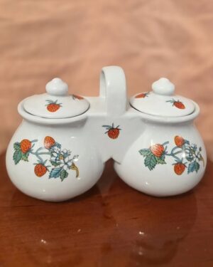 Strawberry Fruit Double Jam/Jelly Condiment Server Jars