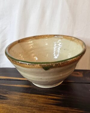 Rustic Cream & Green Lincoln County Clay Pottery Bowl
