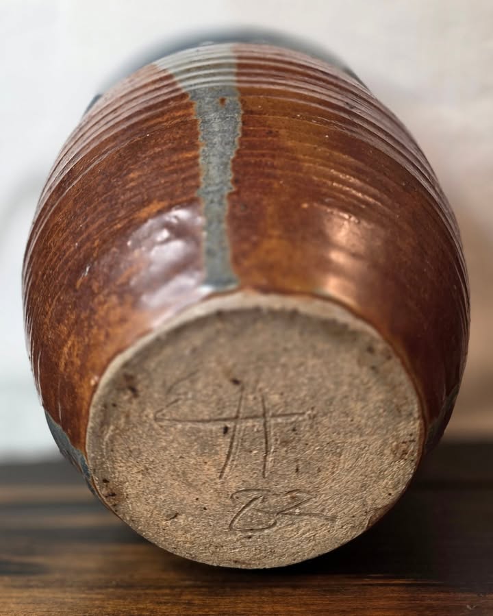 Handmade Brown & Blue Glazed Pottery Crock / Planter - Image 4