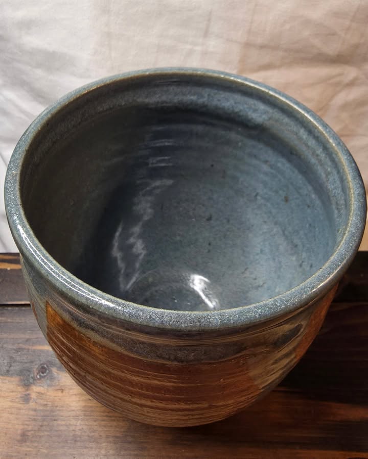 Handmade Brown & Blue Glazed Pottery Crock / Planter - Image 2