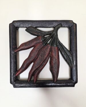 Vintage Kitchen Trivets / Hot Pads - Cast Iron Chili Peppers (w/rubber feet covers)