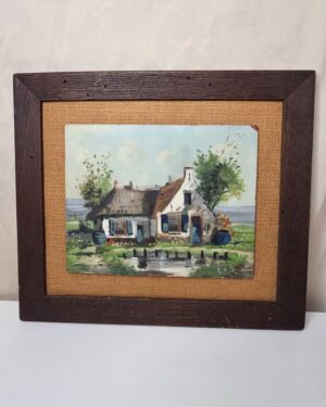 Framed Dutch Cottage Oil Painting (No. 1) by E.V.A.