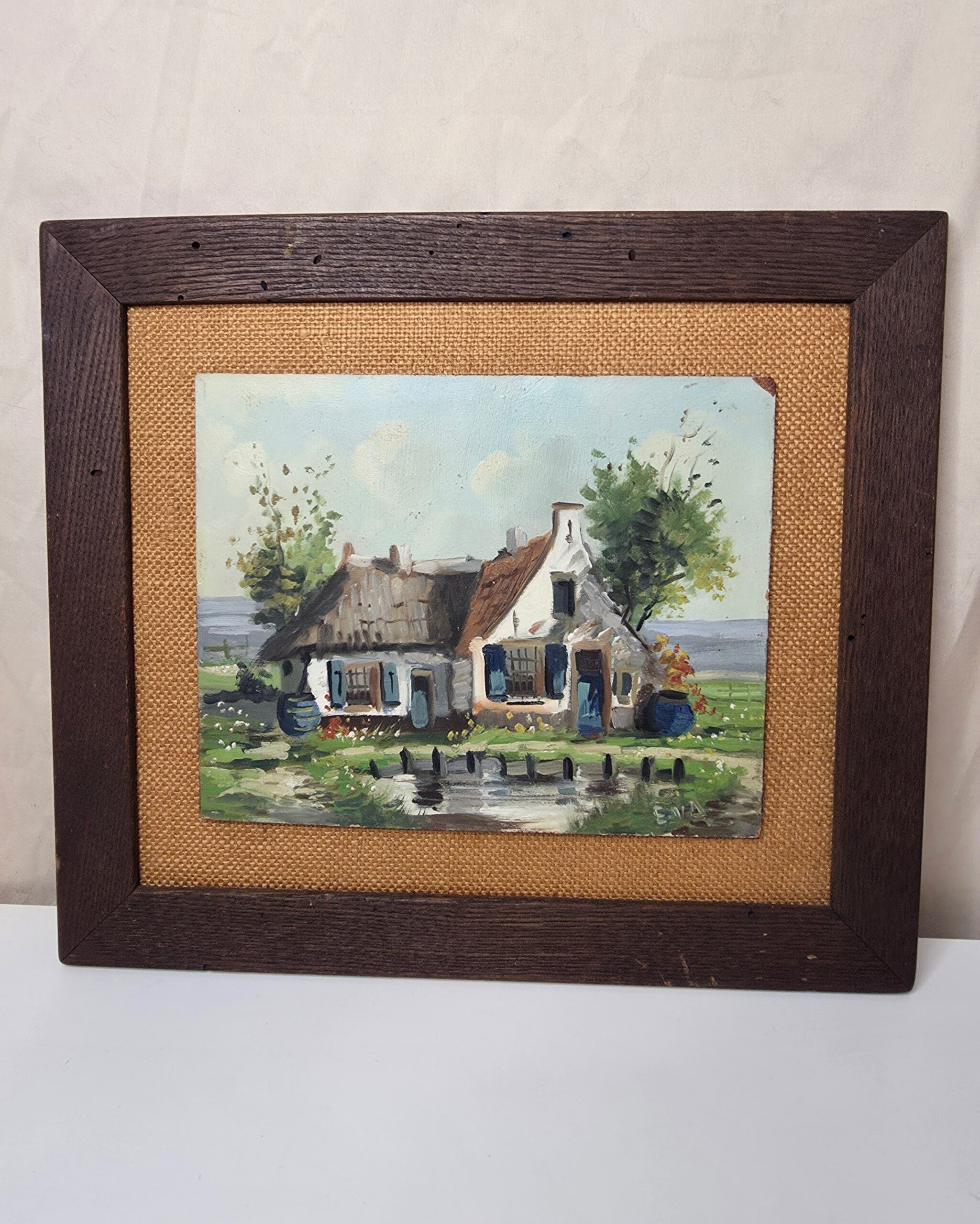 Framed Dutch Cottage Oil Painting (No. 1) by E.V.A.