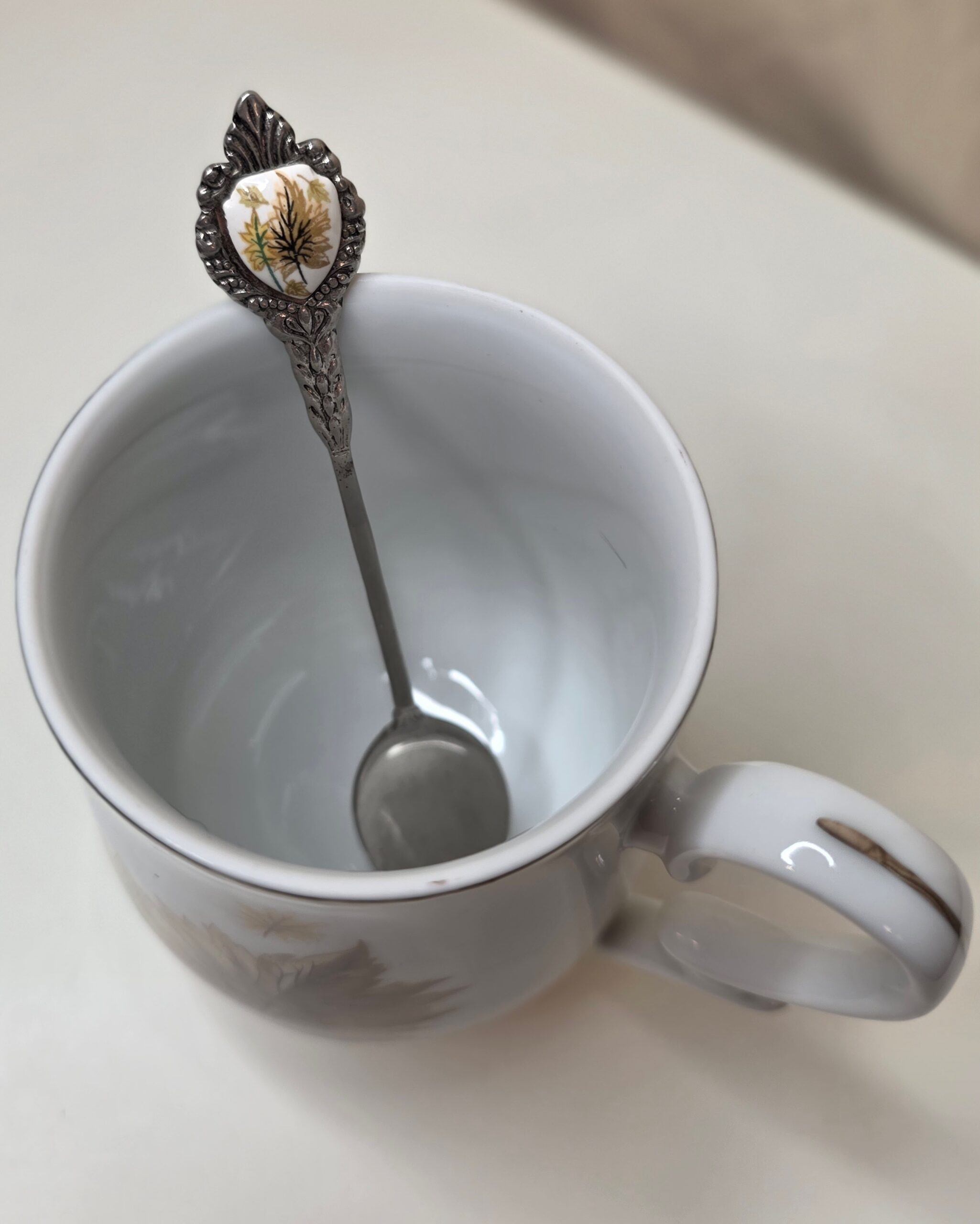 Autumn Leaves Porcelain Footed Tea Mug & Silver-Plated Spoon - Image 4