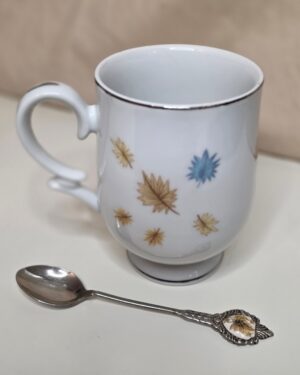 Autumn Leaves Porcelain Footed Tea Mug & Silver-Plated Spoon