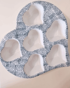 Blue Spongeware Ceramic Heart-Shaped Baking Dish
