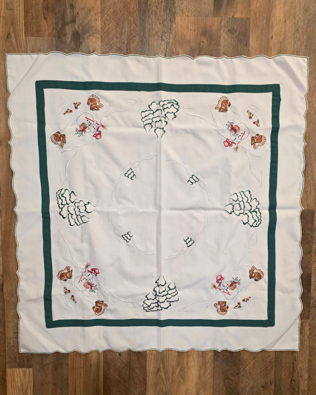 Snowman & Furry Friends Embroidered Square Tablecloth Overlay - Image 2