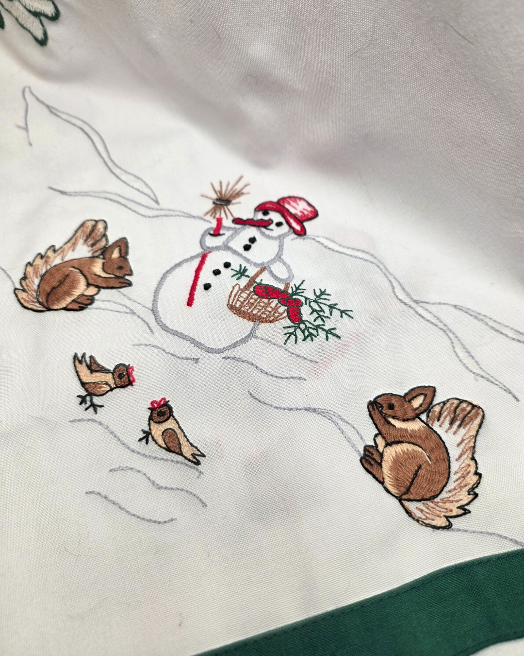 Snowman & Furry Friends Embroidered Square Tablecloth Overlay - Image 6