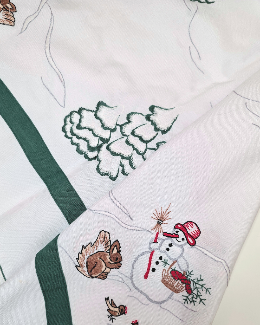 Snowman & Furry Friends Embroidered Square Tablecloth Overlay