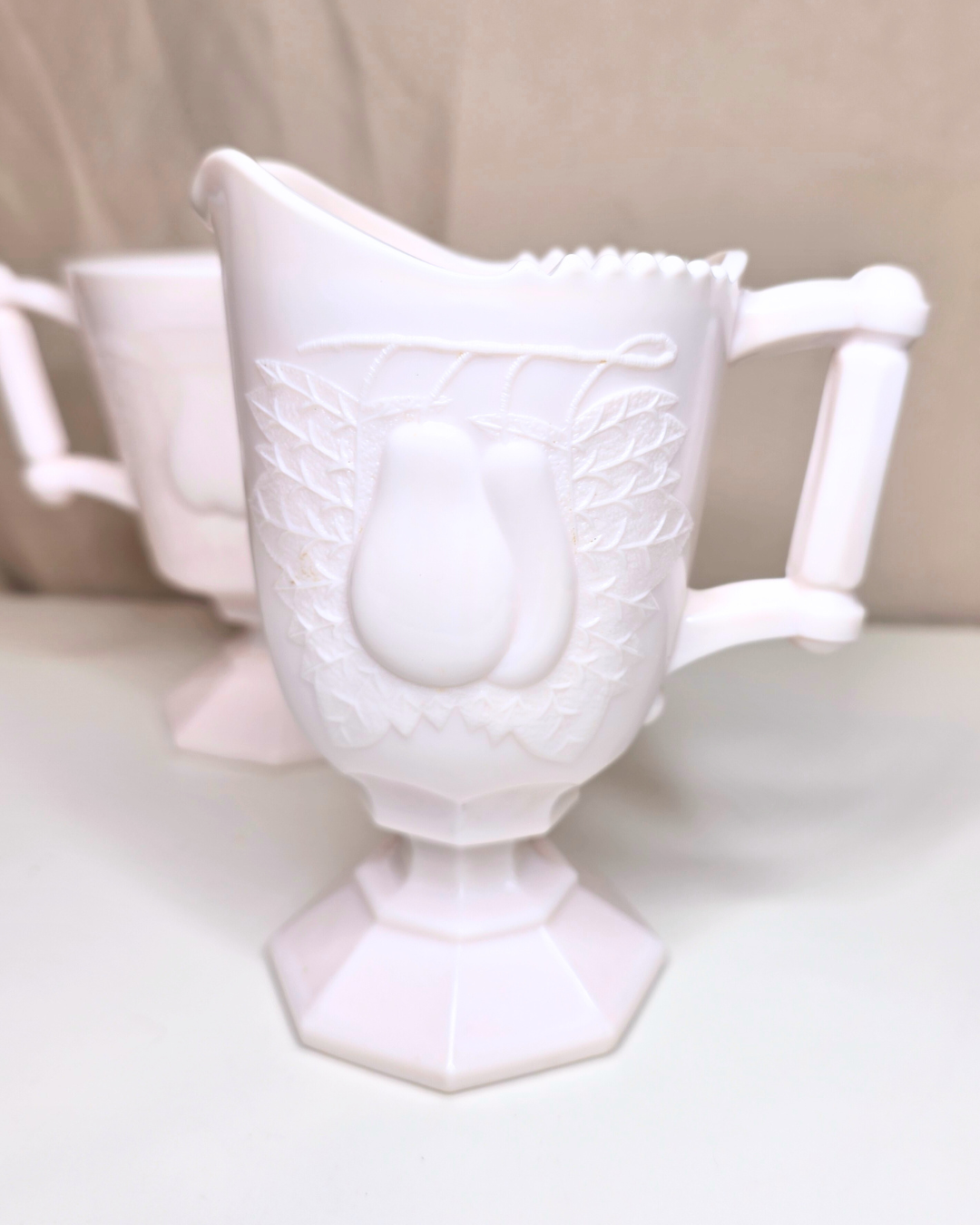 Jeannette Glass “Baltimore Pear” Pink Milk Glass Creamer & Sugar Set - Image 2