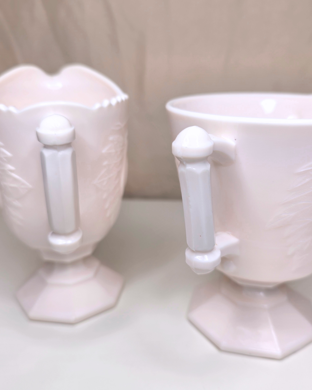 Jeannette Glass “Baltimore Pear” Pink Milk Glass Creamer & Sugar Set - Image 4