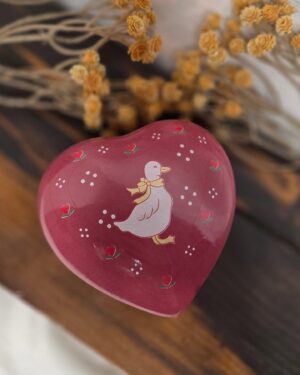 Ceramic Red Heart Country Goose Trinket Box