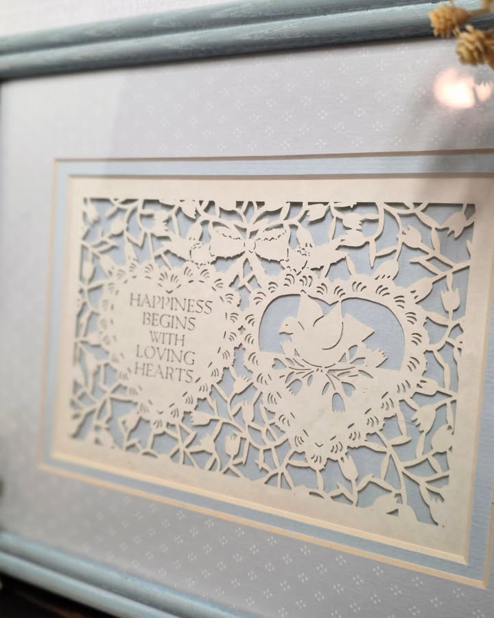 “Happiness Begins With Loving Hearts” Cut Paper Framed Art - Image 2