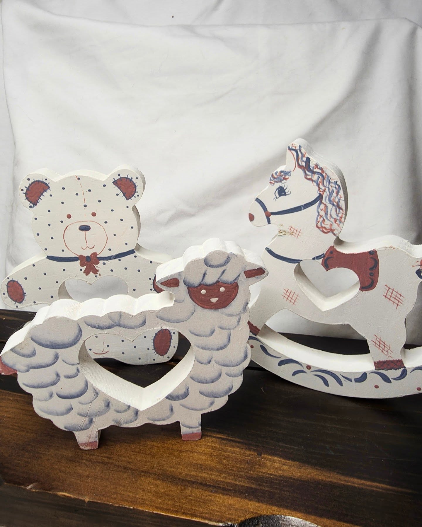 Set of 3 Handpainted Wooden Heart Nursery Animals