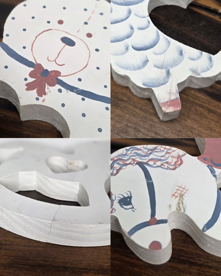 Set of 3 Handpainted Wooden Heart Nursery Animals - Image 5