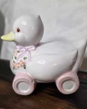Children's Nursery Floral Duck on Wheels Coin Bank