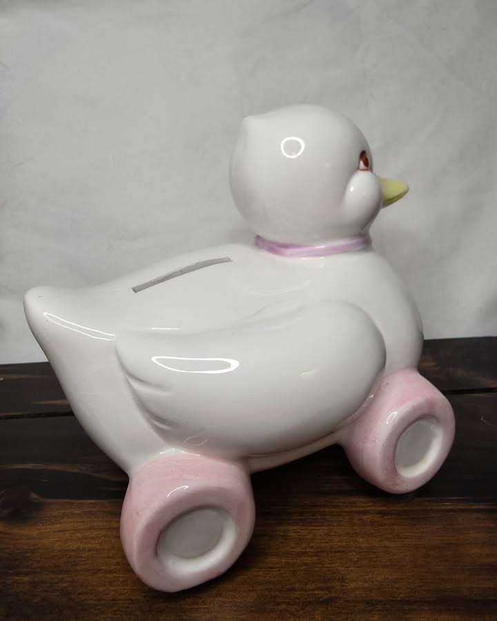 Children's Nursery Floral Duck on Wheels Coin Bank - Image 2