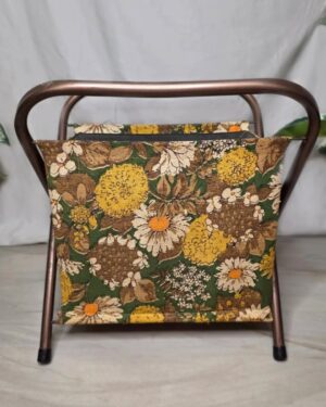 Retro Orange & Yellow Floral Folding Sewing/Craft Storage Caddy