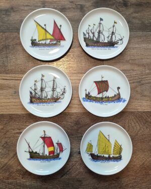 Kaiser Porcelain Coaster Set with Historical Ship Motifs