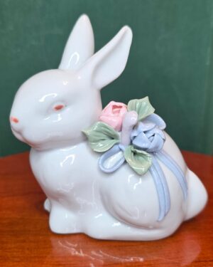 White Floral Bunny Figurine