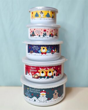Enamel Holiday Nesting Storage Bowls with Lids - Set of 5