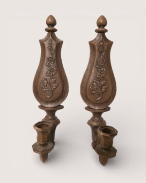 Set of Floral Carved Faux Wood Wall Candle Sconces