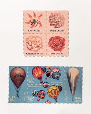 USA Postage Stamp Blocks: Floral + Hot Air Ballooning (Unused)
